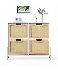 Homfan 39.4" Rattan 4-Door Shoe Cabinet with Adjustable Shelves, Freestanding Entryway Organizer