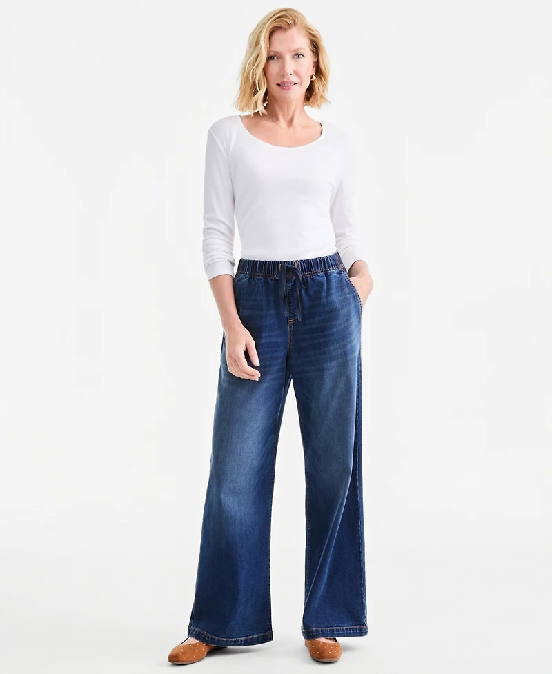 Style & Co Women's High-Rise Wide-Leg Pull-On Denim Jeans, Macy's Exclusive