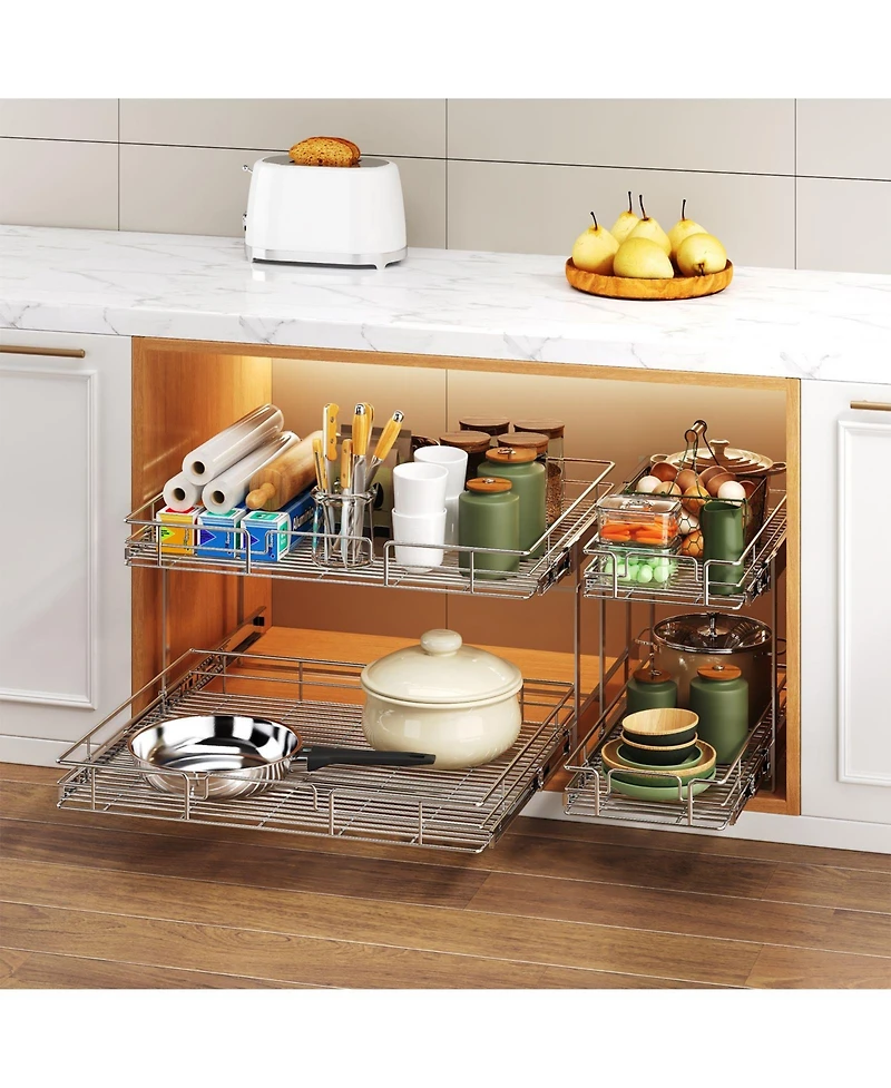Lovmor 2 Tier Individual Pull Out Cabinet Organizer Slide Kitchen Storage Sliding Shelves