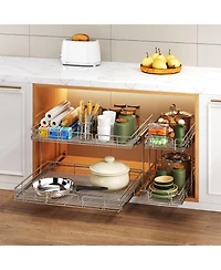 Lovmor 2 Tier Individual Pull Out Cabinet Organizer Slide Kitchen Storage Sliding Shelves