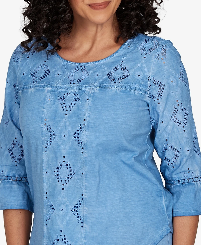 Alfred Dunner Women's Provence Center Diamond Tonal Applique Top