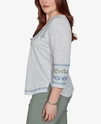 Alfred Dunner Women's Provence Center Diamond Embroidered Top