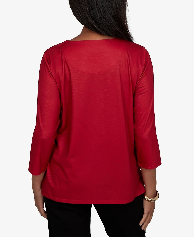 Alfred Dunner Women's Classic Christmas Tree Braided Neck Top
