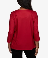 Alfred Dunner Women's Classic Christmas Tree Braided Neck Top