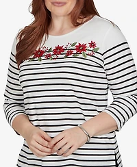 Alfred Dunner Women's Classic Poinsettia Stripe Knit Top