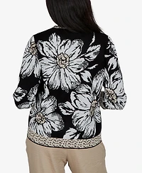Alfred Dunner Women's Travel Advisory Dramatic Ink Floral Sweater