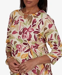 Alfred Dunner Women's Union Square Floral Painterly Print Shimmer Sweater