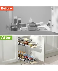 Lovmor 2 Tier Individual Pull Out Cabinet Organizer D Slide Wood Shelves Storage for Kitchen