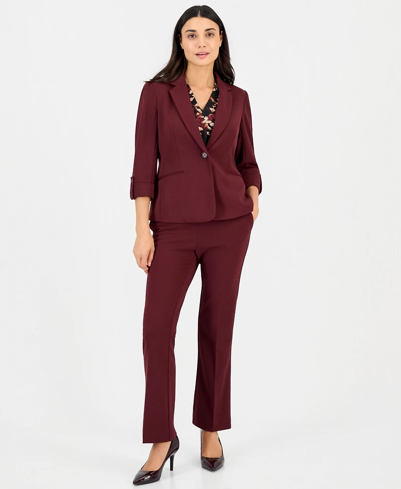 Anne Klein Essentials Petite Split-Neck Yoke Long-Sleeve Blouse
