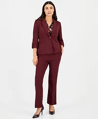 Anne Klein Essentials Petite Split-Neck Yoke Long-Sleeve Blouse