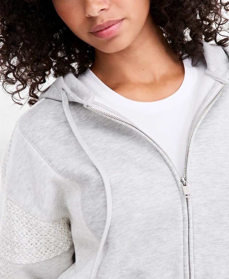 And Now This Women's Crochet Cropped Fleece Zip Hoodie, Macy's Exclusive