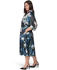 Donna Karan New York Plus Collared Belted Printed Midi Shirtdress