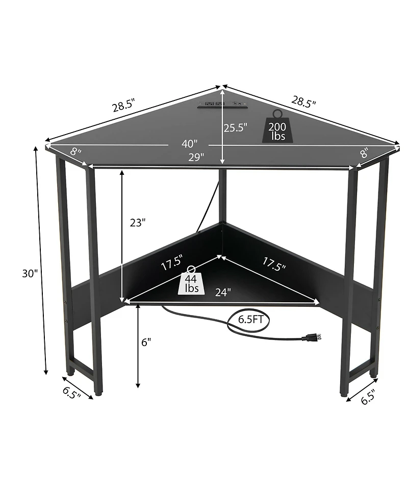 Triangle Computer Desk Corner Desk Home Office w/Power Outlets Usb Ports