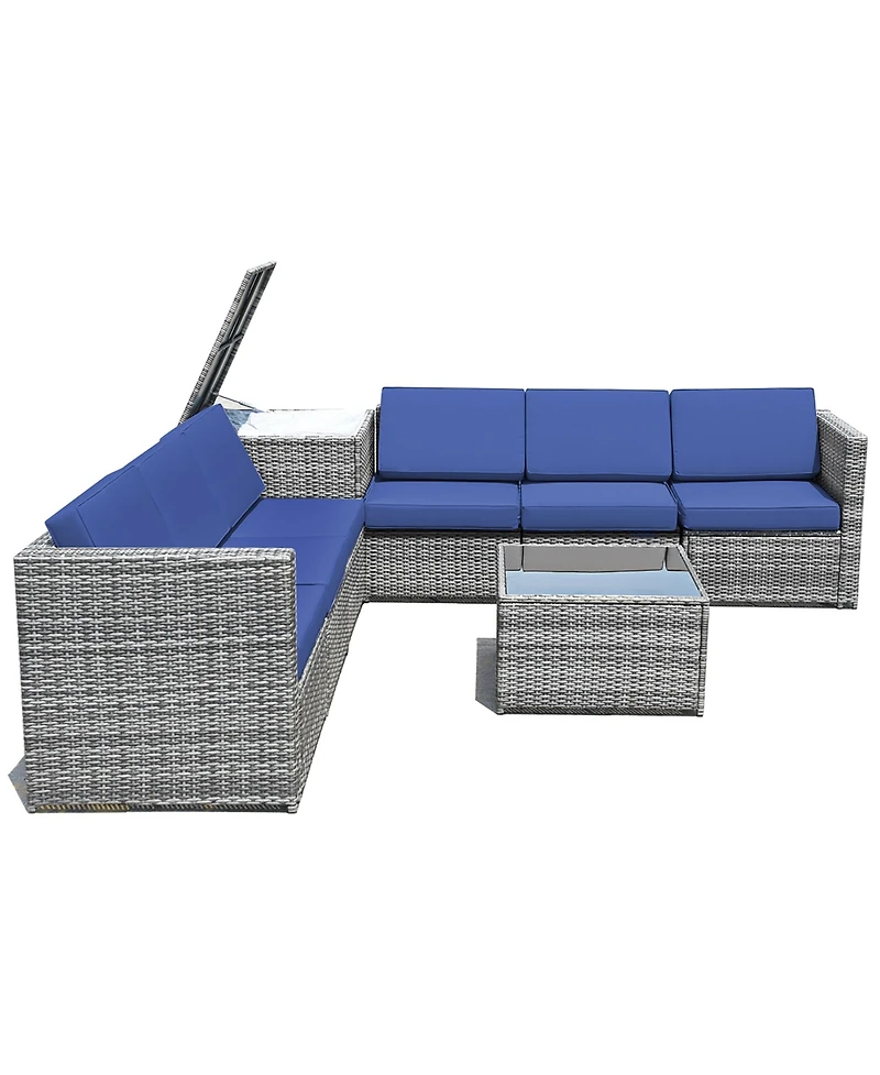 8 Pcs Wicker Sofa Rattan Furniture Set Patio Furniture w/ Storage Outdoor