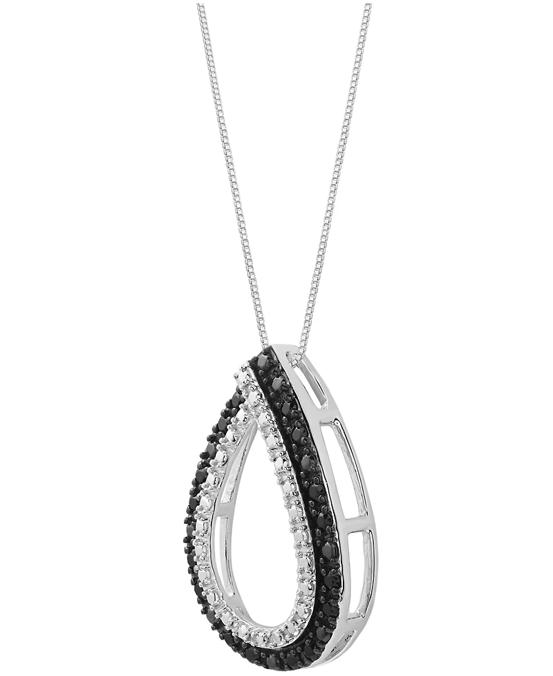 Black Diamond Open Teardrop 18" Pendant Necklace (1/6 ct. t.w.) in Sterling Silver