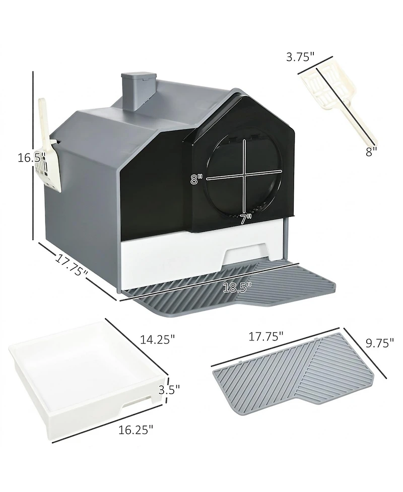 Ruie Hooded Cat Litter Box with Drawer Pan Deodorizers and Mat