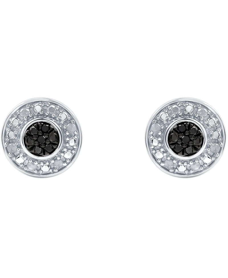 Black Diamond (1/20 ct. t.w.) & White Diamond (1/10 ct. t.w.) Halo Cluster Stud Earrings in Sterling Silver
