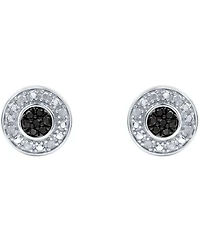 Black Diamond (1/20 ct. t.w.) & White Diamond (1/10 ct. t.w.) Halo Cluster Stud Earrings in Sterling Silver