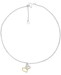 Diamond Accent Double Heart Ankle Bracelet in Sterling Silver & 14k Gold-Plate