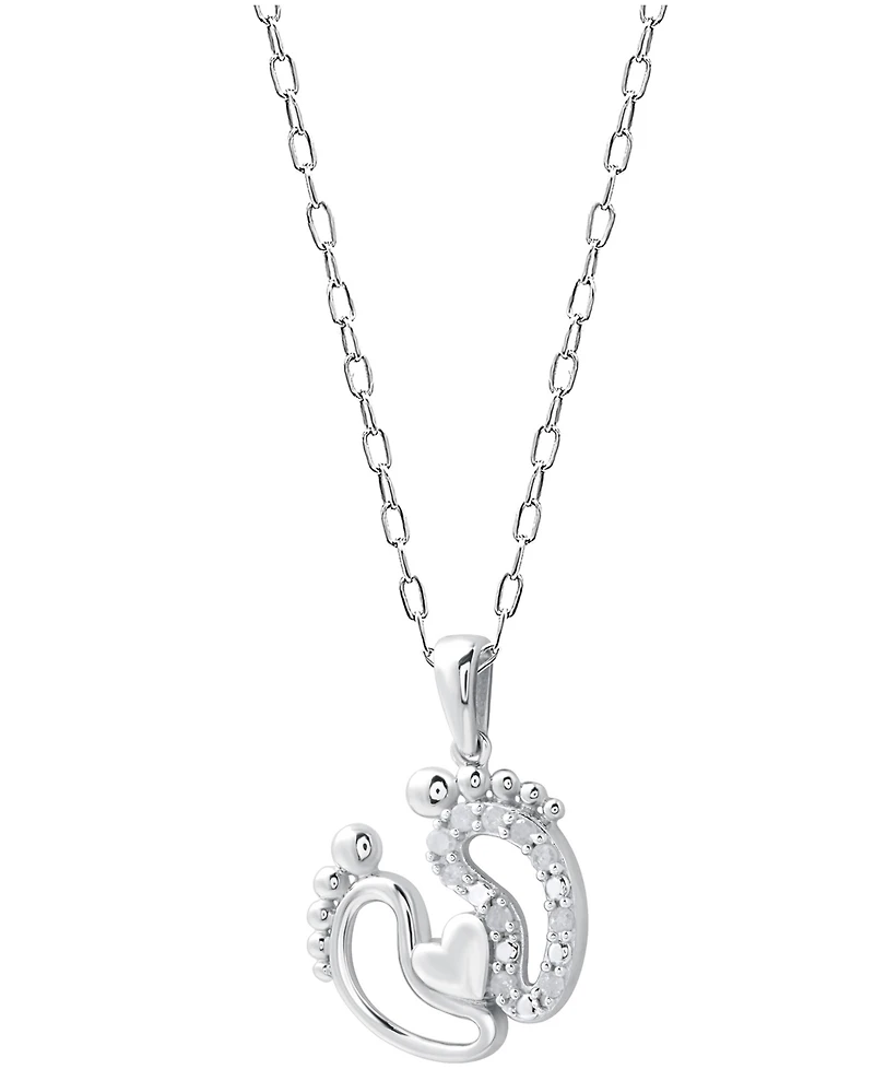 Diamond Feet & Heart 18" Pendant Necklace (1/10 ct. t.w.) in Sterling Silver or Sterling Silver & 14k Gold-Plate