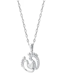 Diamond Feet & Heart 18" Pendant Necklace (1/10 ct. t.w.) in Sterling Silver or Sterling Silver & 14k Gold-Plate