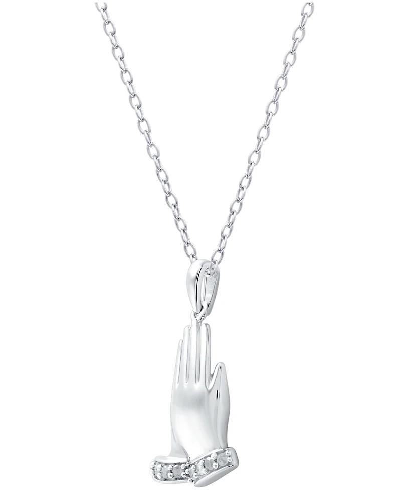 Diamond Praying Hands 18" Pendant Necklace (1/10 ct. t.w.) in Sterling Silver