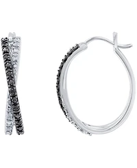 Black Diamond (1/10 ct. t.w.) & White Diamond (1/20 ct. t.w.) Crossover Hoop Earrings in Sterling Silver