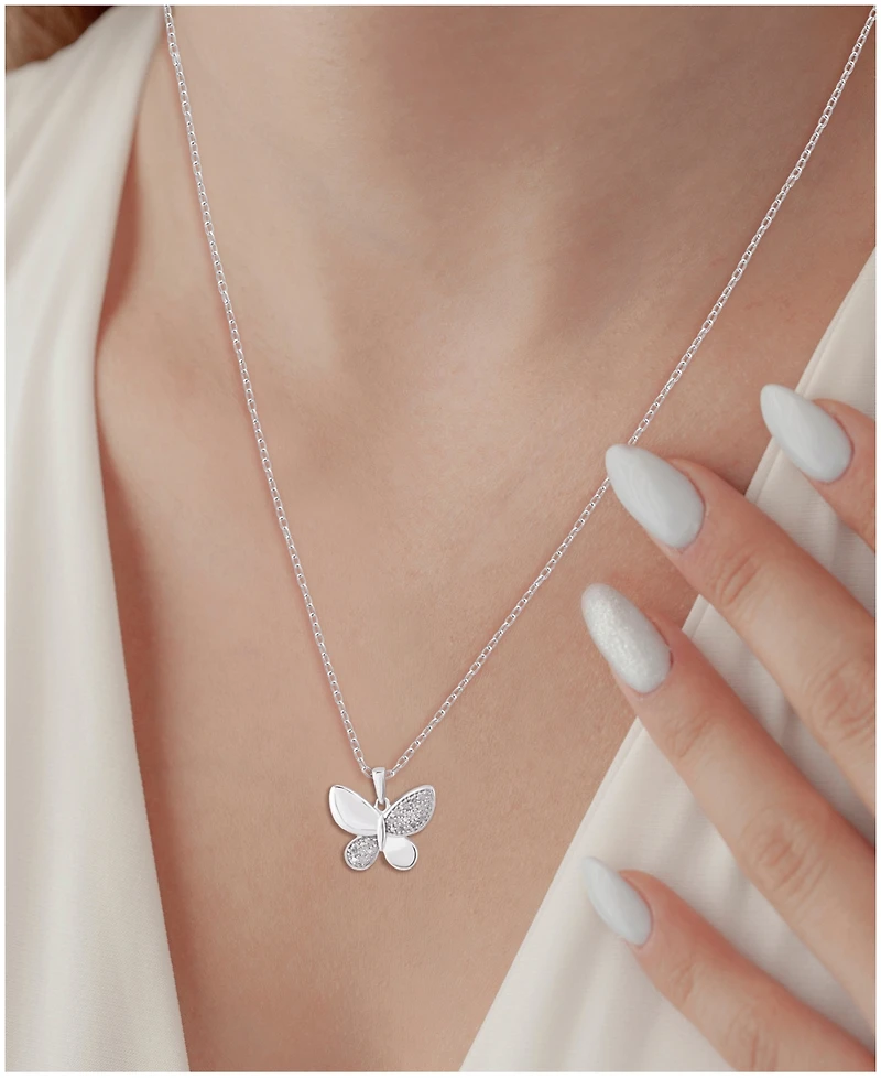 Diamond Butterfly 18" Pendant Necklace (1/10 ct. t.w.) in Sterling Silver