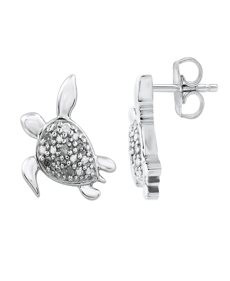 Diamond Turtle Stud Earrings (1/10 ct. t.w.) in Sterling Silver