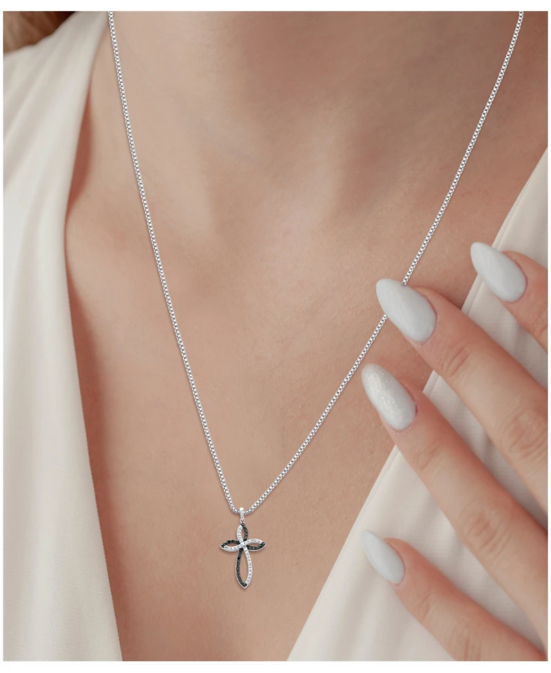 Black & White Diamond Cross 18" Pendant Necklace (1/6 ct. t.w.) in Sterling Silver