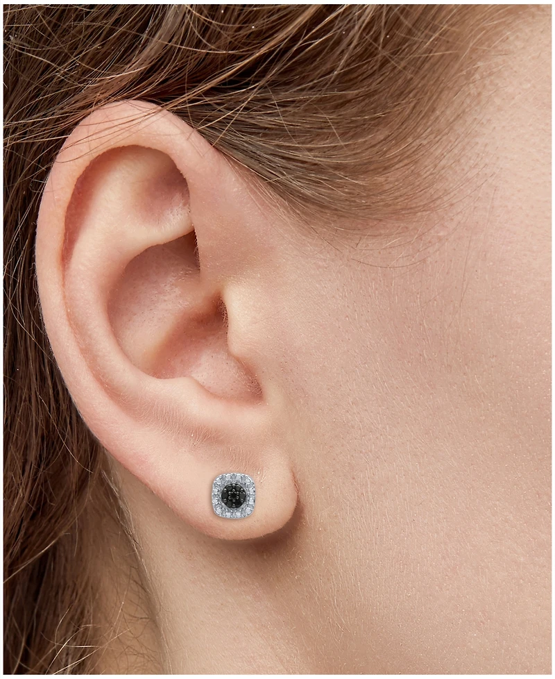 Black Diamond Cluster Square Stud Earrings (1/6 ct. t.w.) in Sterling Silver