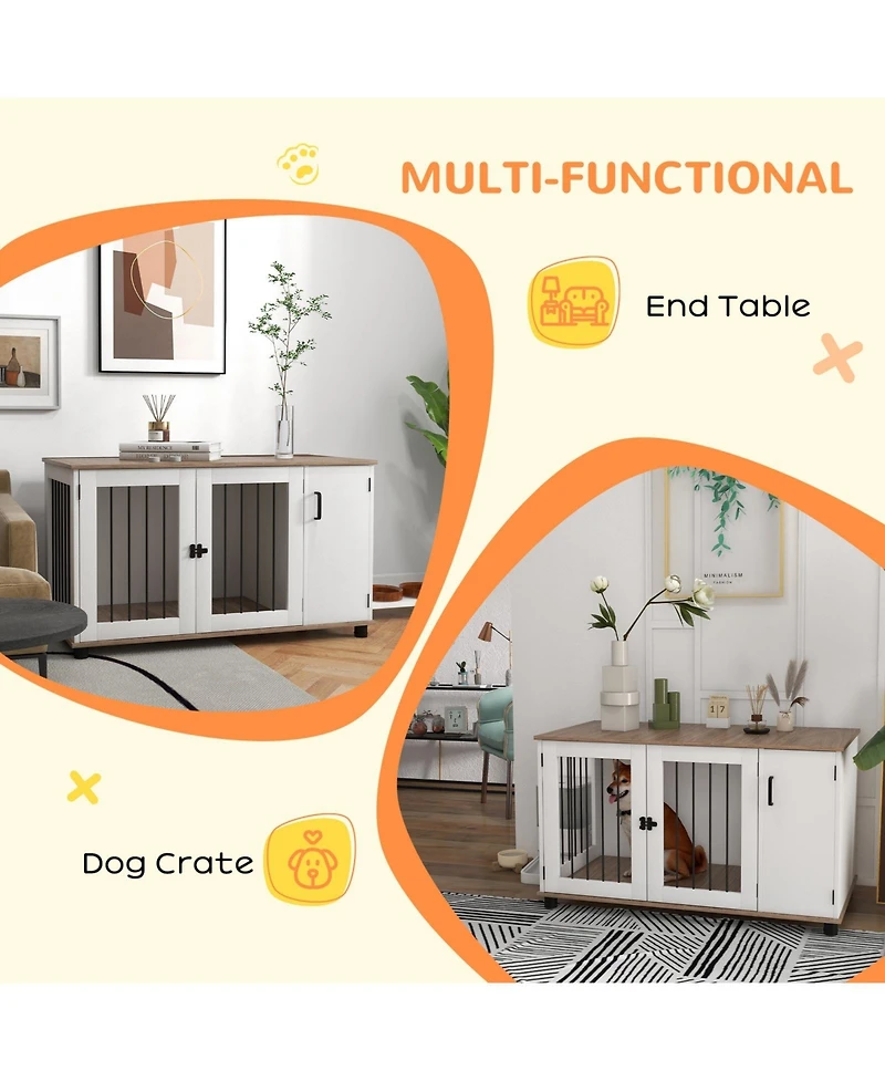 Ruie Large Dog Crate Furniture End Table with Side Cabinet Storage