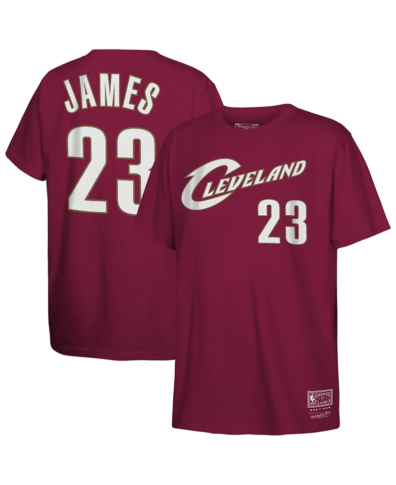 Mitchell & Ness Big Boys and Girls LeBron James Wine Cleveland Cavaliers Hardwood Classics Name Number T-Shirt