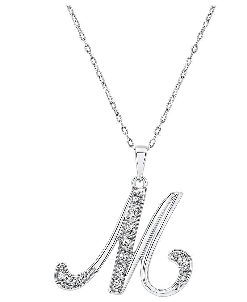 Diamond M Initial 18" Pendant Necklace (1/10 ct. t.w.) in Sterling Silver