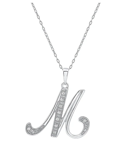 Diamond M Initial 18" Pendant Necklace (1/10 ct. t.w.) in Sterling Silver