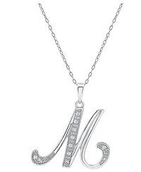 Diamond M Initial 18" Pendant Necklace (1/10 ct. t.w.) in Sterling Silver
