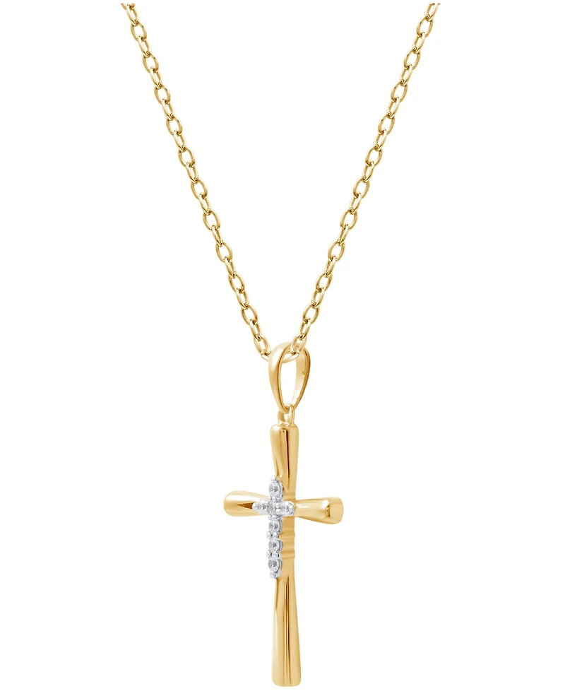 Diamond Cross 18" Pendant Necklace (1/10 ct. t.w.) in 14k Gold-Plated Sterling Silver
