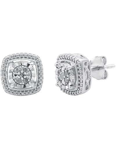 Diamond Cluster Miracle Plate Stud Earrings (1/10 ct. t.w.) in Sterling Silver