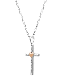 Diamond Two-Tone Cross Pendant Necklace (1/10 ct. t.w.) in Sterling Silver with 18k Rose Gold-Plated Sterling Silver Accent