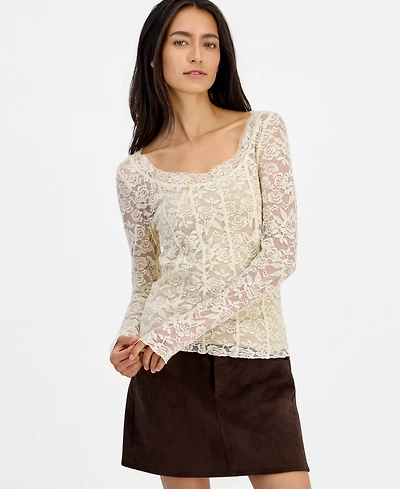 And Now This Women's Lace Long-Sleeve Corset Top, Macy's Exclusive