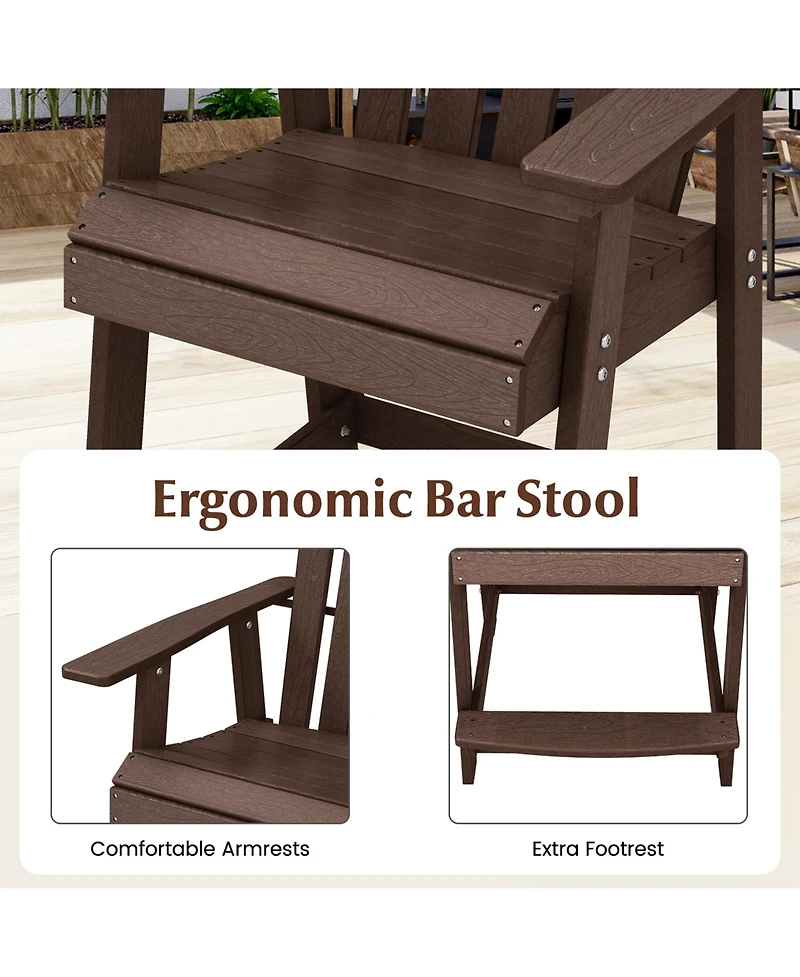Costway 4 Pcs Tall Bar Stool Hdpe Patio Chair with Armrest Footrest Home Indoor Outdoor