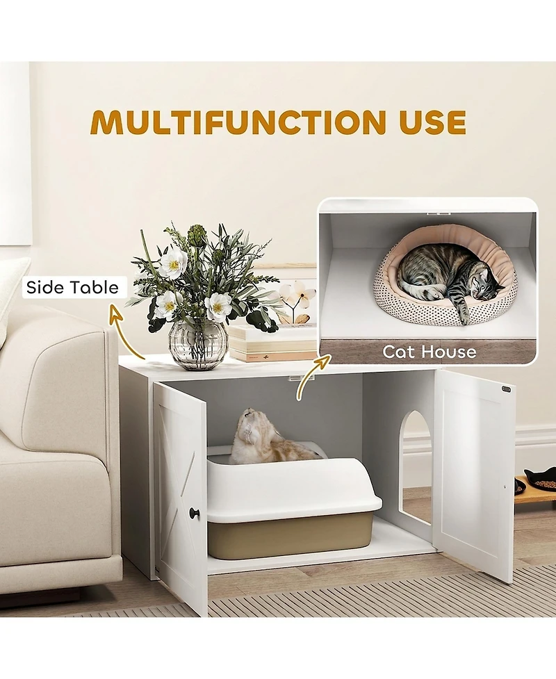 Ruie Cat Litter Box Furniture Enclosure with Barn Door and Tabletop