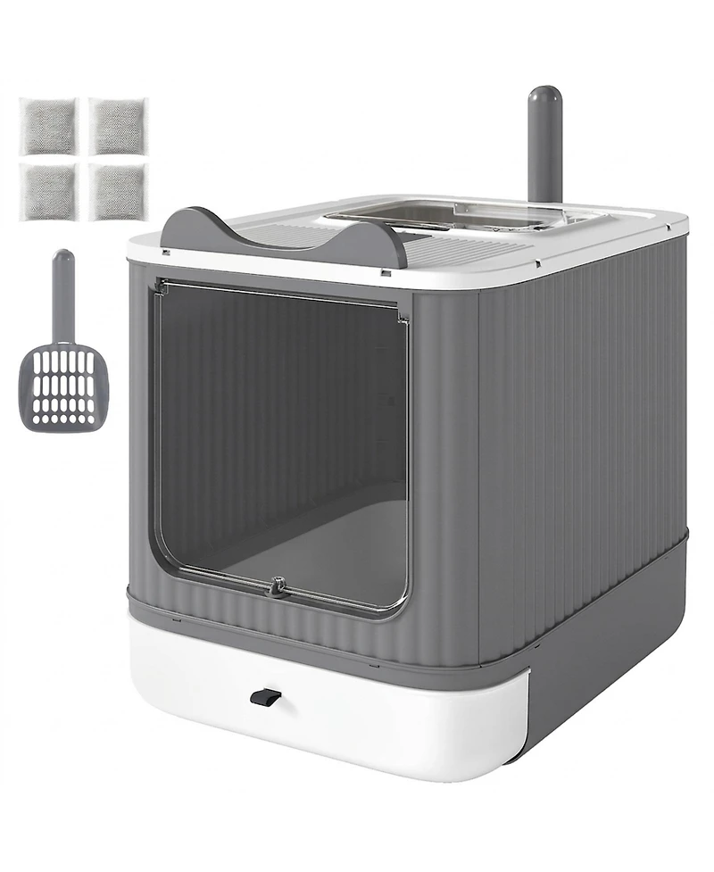 Ruie Enclosed Cat Litter Box with Front Entry Top Exit and Drawer