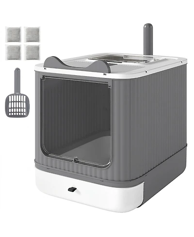 Ruie Enclosed Cat Litter Box with Front Entry Top Exit and Drawer