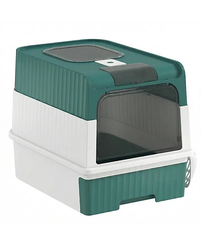 Ruie Hooded Cat Litter Box with Drawer Pan Front Entry and Top Exit