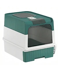 Ruie Hooded Cat Litter Box with Drawer Pan Front Entry and Top Exit