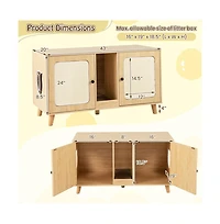 Ruie Cat Litter Box Enclosure with Double Rooms and 2 Sisal Scratching Mats