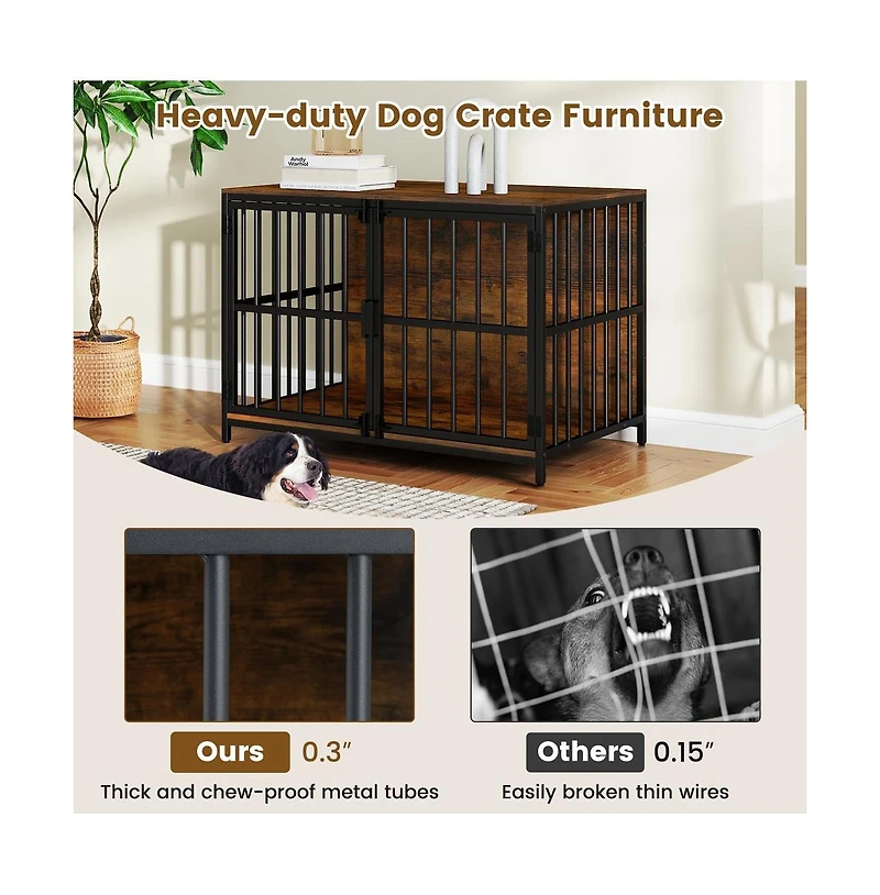 Ruie Dog Crate Furniture Kennel End Table with Dual Lockable Double Doors