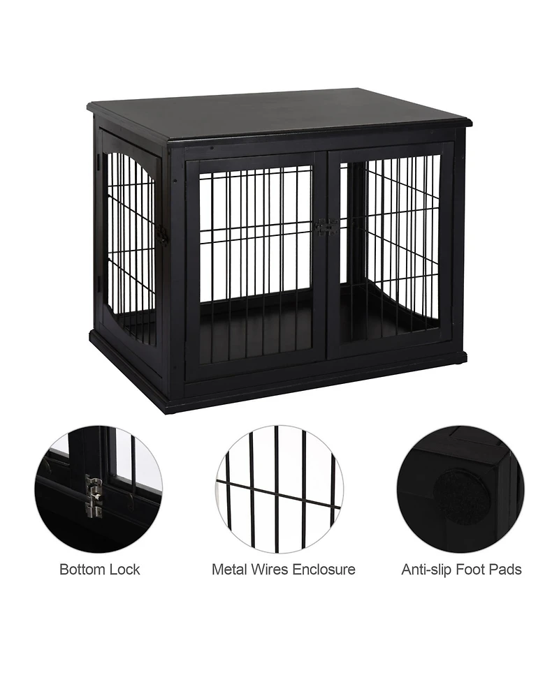 Ruie Wooden Dog Crate Furniture End Table with Two Lockable Doors