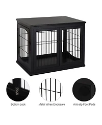 Ruie Wooden Dog Crate Furniture End Table with Two Lockable Doors